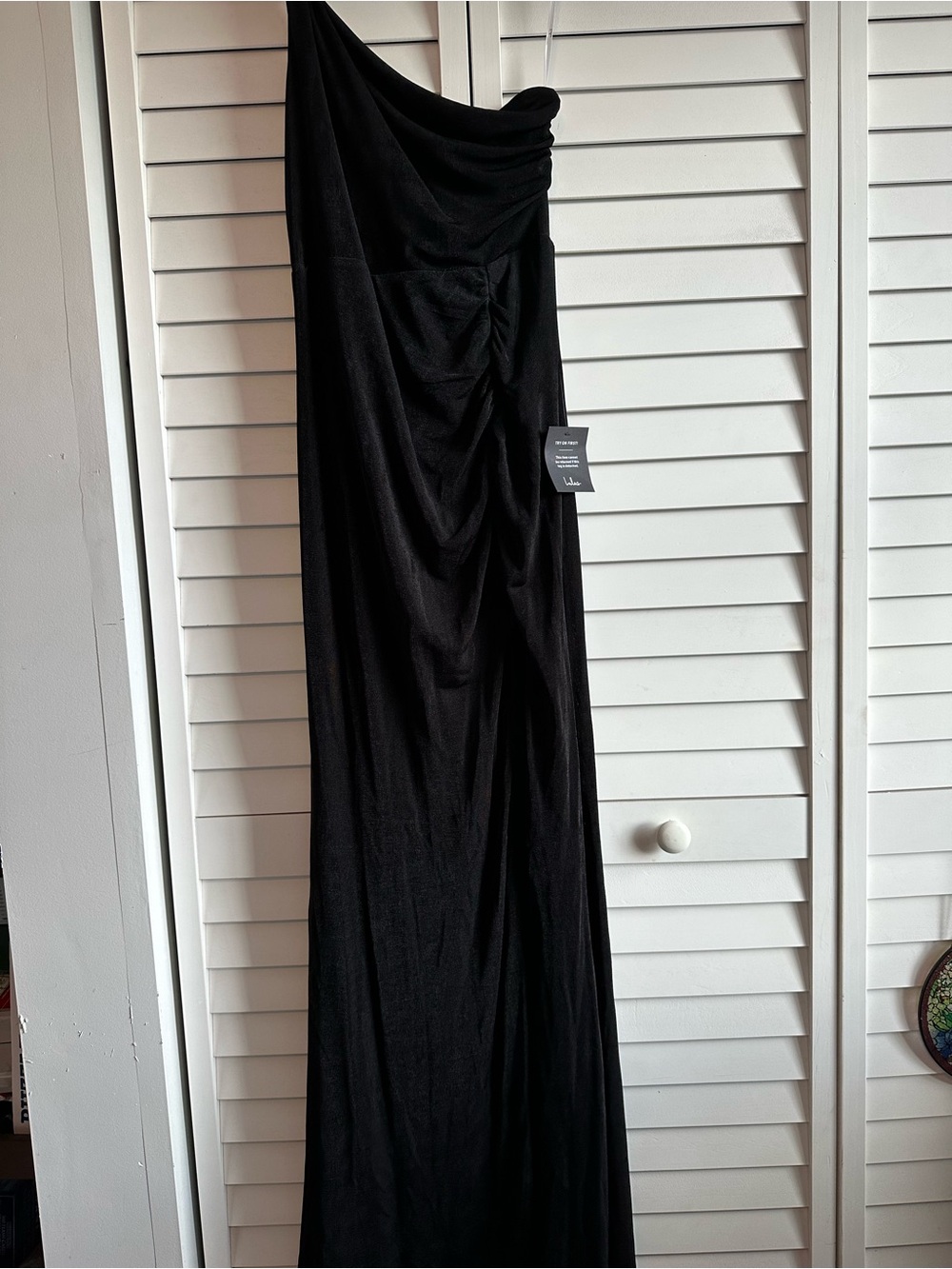 Lulus Especially Breathtaking Black Ruched One-Shoulder Maxi Dress Large NWT - Picture 5 of 5